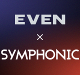 Gráfico de texto con “EVEN” en la parte superior, una “x” en el centro y “SYMPHONIC” en la parte inferior sobre un fondo con degradado oscuro.