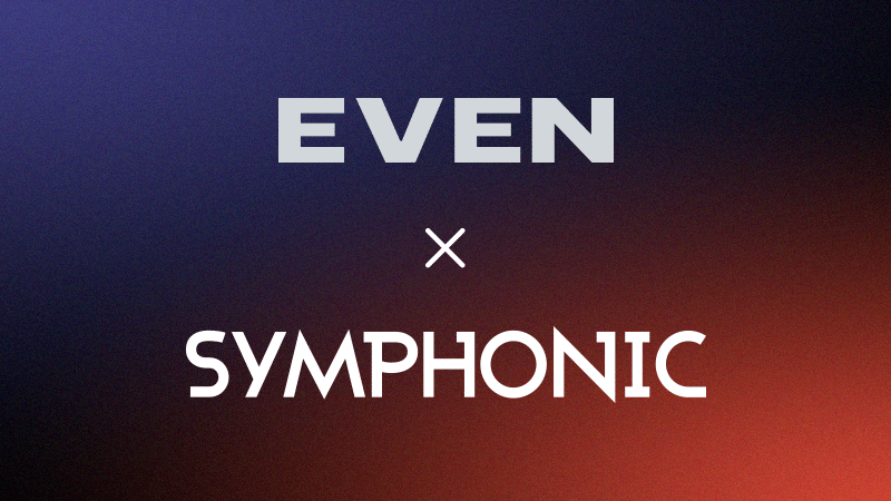 Gráfico de texto con “EVEN” en la parte superior, una “x” en el centro y “SYMPHONIC” en la parte inferior sobre un fondo con degradado oscuro.