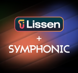 Logotipo de Lissen sobre la palabra "Symphonic" con un signo de suma entre ambos, sobre un fondo degradado vibrante inspirado en los colores de Lissen.