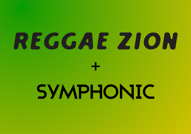 El texto "REGGAE ZION + SYMPHONIC" aparece sobre un fondo degradado verde y amarillo, destacando la alianza de distribución musical entre Reggae Zion y Symphonic.