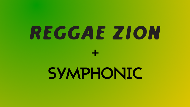 El texto "REGGAE ZION + SYMPHONIC" aparece sobre un fondo degradado verde y amarillo, destacando la alianza de distribución musical entre Reggae Zion y Symphonic.